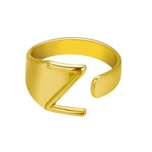 Chunky Wide Hollow Z Letter Initial Gold Ring